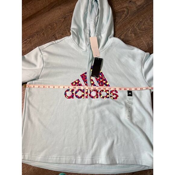 Adidas Women's Halo Mint Cotton Graphic Logo Fleece Pullover Hoodie-Plus Size 2X - Picture 5 of 6
